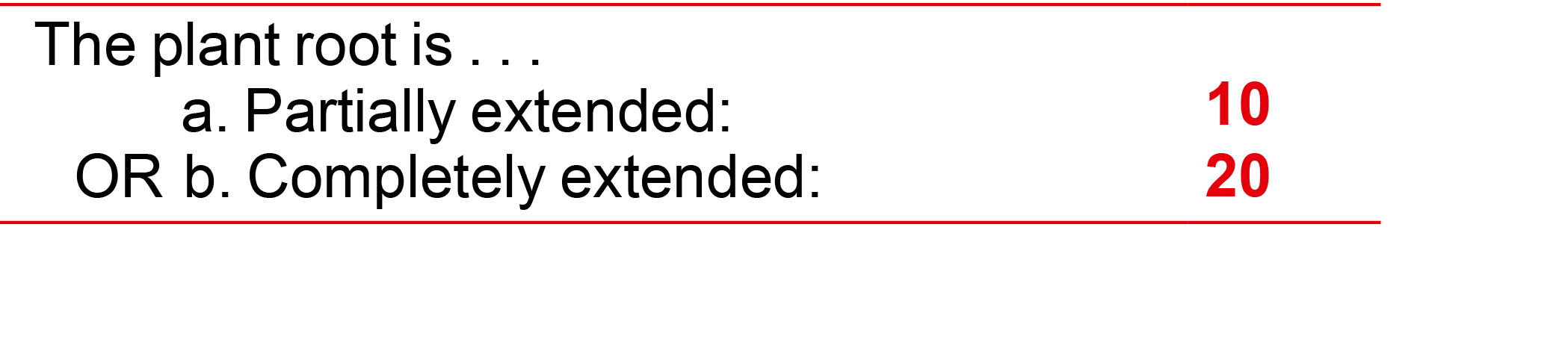 The plant root is . . . a. Partially extended: OR b. Completely extended:,10 20