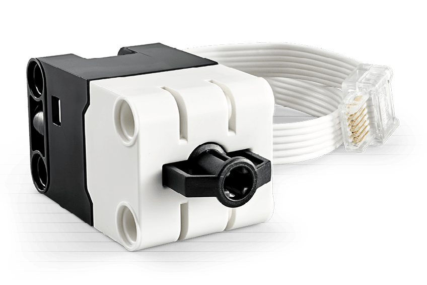 A white and black electrical device. Description generated by AI